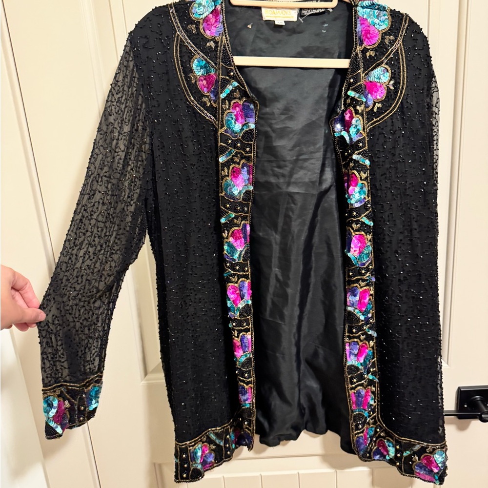 Roaman's Black Jacket with Vibrant Embroidery